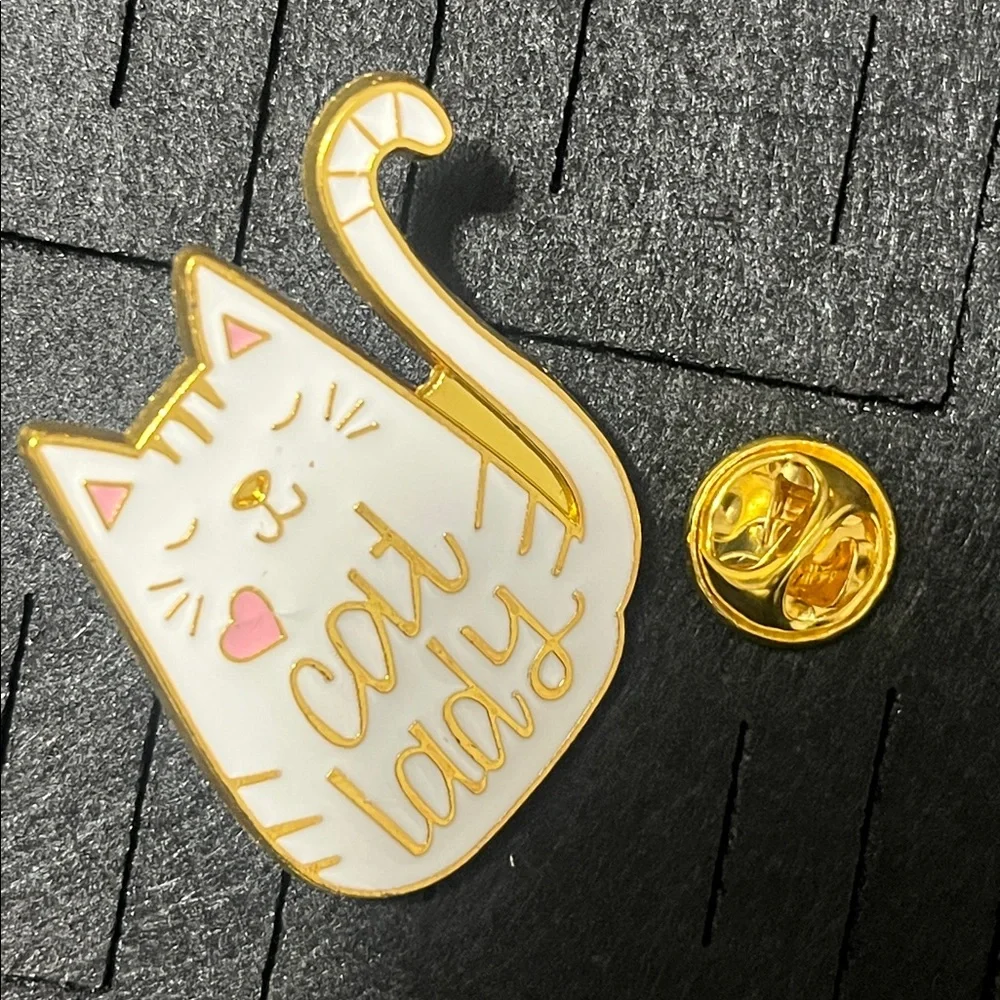 Cat Lady Enamel Pin - White & Pink Cat Accessory